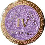 1 3 4 or 8 Year AA Medallion Reflex Glitter Lavender Purple Gold Plated Sobriety Chip - RecoveryChip