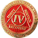 1 - 10 Year AA Medallion Reflex Red Gold Plated Alcoholics Anonymous RecoveryChip Design - RecoveryChip