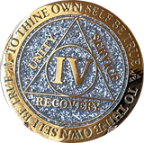 1 2 3 4 or 5 Year AA Medallion Reflex Glitter Silver Gold Plated Sobriety Chip - RecoveryChip