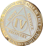 1 2 3 4 5 6 7 8 9 10 11 12 13 14 or 15 Year AA Medallion Reflex White Glitter Gold Plated Sobriety Chip