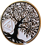 1 - 10 Year AA Medallion Tree Of Life White and Black Spiritual Medallion Sobriety Chip