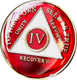 Red Gold Tri-Plate AA Medallion 24 Hours 18 Month Year 1 - 45 Sobriety Chip - RecoveryChip