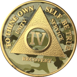 Camo & Gold Plated AA Medallion Any Year or Month 1 - 65 Alcoholics Anonymous Chip - RecoveryChip