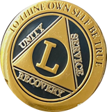 50 Year AA Medallion Elegant Black Gold and Silver Plated Sobriety Chip