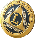 1 - 60 Year AA Medallion Elegant Black Gold & Silver Plated Bi-Plate Sobriety Chip