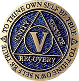 1 2 3 4 5 6 7 8 9 or 10 Year AA Medallion Antique Bronze and Reflex Blue Color Sobriety Medallion
