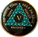 Crystallized AA Medallion Black Blue Zircon Tri-Plate Sobriety Chip Year 1 - 50 - RecoveryChip