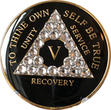 1 - 50 Year AA Medallion Clear Swarovski Crystal Black Tri-Plate Sobriety Chip