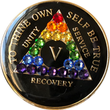 Crystallized AA Medallion Black Rainbow Crystal Tri-Plate Sobriety Chip Year 1 - 50 - RecoveryChip