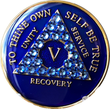 Crystallized AA Medallion Sapphire Blue Tri-Plate Sobriety Chip Year 1 - 50 - RecoveryChip