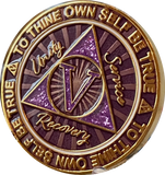 5 Year AA Medallion Cosmic Purple Glitter Gold Plated Sobriety Chip