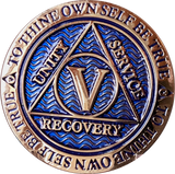 1 - 40 Year Dusty Blue Gold Plated AA Medallion Reflex Design - RecoveryChip