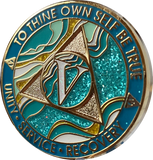 1 - 46 Year AA Medallion Elegant Caribbean Aqua Glitter Teal Marble Gold Sobriety Chip