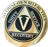 5 Year AA Medallion Elegant Black Gold & Silver Plated RecoveryChip Design - RecoveryChip