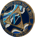 5 Year AA Medallion Elegant Navy Blue Marble Gold Sobriety Chip