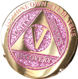 1 - 10 & 30 Year AA Medallion Elegant Glitter Pink Gold & Silver Plated Sobriety Chip - RecoveryChip