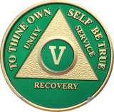 AA Medallion Green Gold Plated Year 1 - 65 Alcoholics Anonymous Chip - RecoveryChip