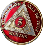 1 2 3 4 5 6 7 8 9 10 11 or 18 Month AA Medallion Metallic Mandarin Red Tri-Plate Sobriety Chip