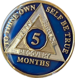 1 2 3 4 5 6 7 8 9 10 11 or 18 Month AA Medallion Midnight Blue Tri-Plate Sobriety Chip