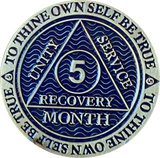 1 2 3 4 5 6 7 8 9 10 11 or 18 Month AA Medallion Antique Reflex Dusty Blue Sobriety Chip