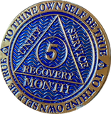 1 - 11 or 18 Month AA Medallion Reflex Dusty Blue Gold Plated Sobriety Chip Coin