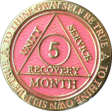 1 - 11 Month AA Medallion Reflex Pink Gold Plated Sobriety Chip Coin - RecoveryChip