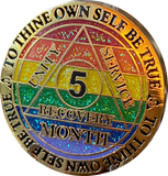 1 2 3 4 5 6 7 8 9 10 11 or 18 Month AA Medallion Reflex Rainbow Glitter Sobriety Chip