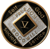 Offical NA Tri-Plate Black Silver & Gold Color Narcotics Anonymous Medallions 18 Month Year 1 - 50 - RecoveryChip