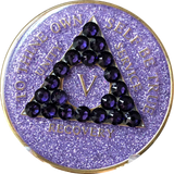 Crystal AA Medallion Purple Glitter Tri-Plate Sobriety Chip Year 1 - 50 - RecoveryChip