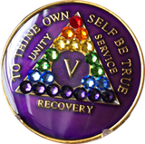 Crystal AA Medallion Purple Rainbow Tri-Plate Sobriety Chip Year 1 - 50 - RecoveryChip