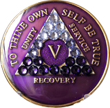 Crystal AA Medallion Transition Purple Tri-Plate Sobriety Chip Year 1 - 45 - RecoveryChip