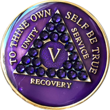 Crystallized AA Medallion Purple Velvet Tri-Plate Sobriety Chip Year 1 - 50 - RecoveryChip