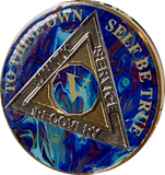 5 Year AA Medallion Sapphire Blue Swirl Tri-Plate Sobriety Chip