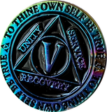 1 - 15 Year AA Medallion Reflex Rainbow Plated Black Sobriety Chip
