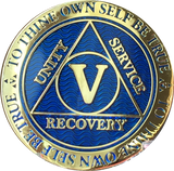 5 Year AA Medallion Reflex Blue Gold Plated Alcoholics Anonymous RecoveryChip Design - RecoveryChip