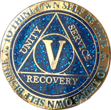 1 2 3 4 5 6 7 8 9 or 10 Year AA Medallion Reflex Glitter Blue Gold Plated Sobriety Chip - RecoveryChip