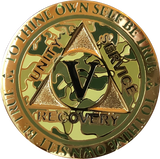 1 - 15 25 and 30 Year Reflex Camo Gold Plated AA Medallion Camouflage Sobriety Chip - RecoveryChip