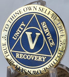 5 Year AA Medallion Reflex Blue Gold Plated Alcoholics Anonymous RecoveryChip Design - RecoveryChip