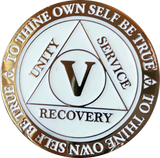 1 2 3 4 5  Year AA Medallion Reflex Glow In The Dark Gold Plated White Sobriety Chip - RecoveryChip
