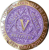 1 - 10 Year AA Medallion Reflex Glitter Lavender Purple Gold Plated Sobriety Chip