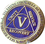 1 - 10 Year AA Medallion Reflex Purple Gold Plated Alcoholics Anonymous - RecoveryChip