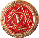 1 - 10 Year AA Medallion Reflex Red Gold Plated Alcoholics Anonymous RecoveryChip Design - RecoveryChip