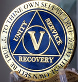 5 Year AA Medallion Reflex Blue Gold Plated Alcoholics Anonymous RecoveryChip Design - RecoveryChip