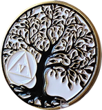 1 - 10 Year AA Medallion Tree Of Life White and Black Spiritual Medallion Sobriety Chip