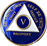 Metallic Blue Gold Tri-Plate AA Medallion 24 Hours 18 Month Year 1 - 45 Sobriety Chip - RecoveryChip