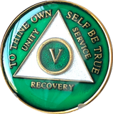 Green Gold Tri-Plate AA Medallion 24 Hours 18 Month Year 1 - 45 Sobriety Chip - RecoveryChip