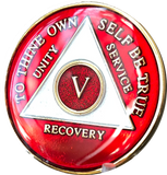 Red Gold Tri-Plate AA Medallion 24 Hours 18 Month Year 1 - 45 Sobriety Chip - RecoveryChip