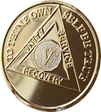 5 Year AA Medallion 1.5" Large Premium 22k Gold Plated Sobriety Chip