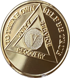 5 Year AA Medallion 1.5" Large Premium 22k Gold Plated Sobriety Chip