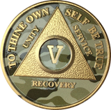 Camo & Gold Plated AA Medallion Any Year or Month 1 - 65 Alcoholics Anonymous Chip - RecoveryChip